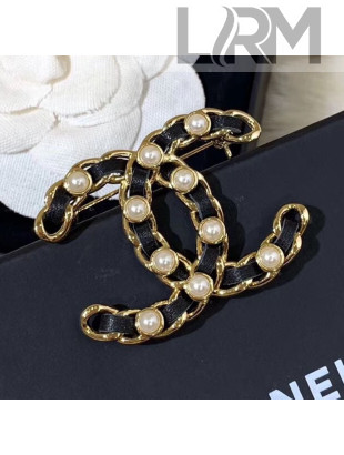 Chanel Leather and Chain CC Brooch AB2674 Black 2019