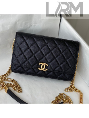Chanel Grained Calfskin & Gold-Tone Metal Wallet on Chain WOC AP2332 Black 2021