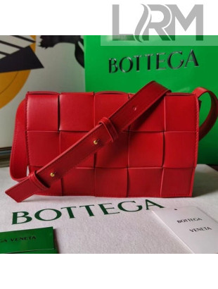 Bottega Veneta Cassette Small Crossbody Messenger Bag in Maxi Weave Red 2021