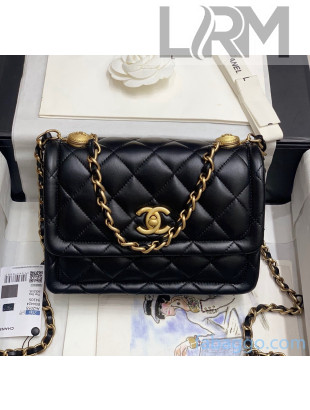Chanel Quilted Lambskin Medium Flap Bag with Metal Button AS2055 Black 2020