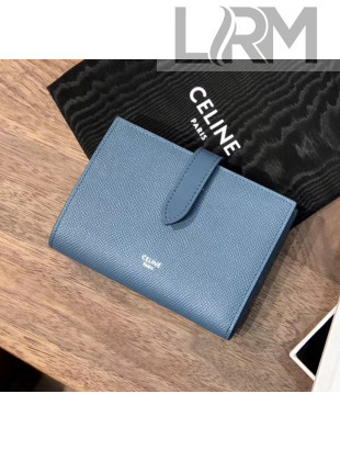 Celine Grained Calfskin Medium Strap Multifunction Wallet Blue 