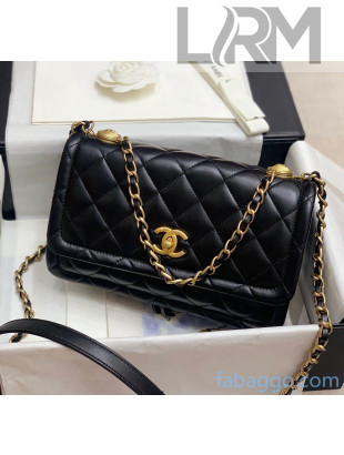 Chanel Quilted Lambskin Large Flap Bag with Metal Button AS2056 Black 2020