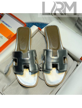 Hermes Oran Classic Calfskin Flat Slide Sandal Silver 2021 18