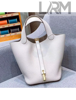Hermes Picotin Lock 18cm/22cm in Clemence Leather with Gold Hardware Cream White (All Handmade)