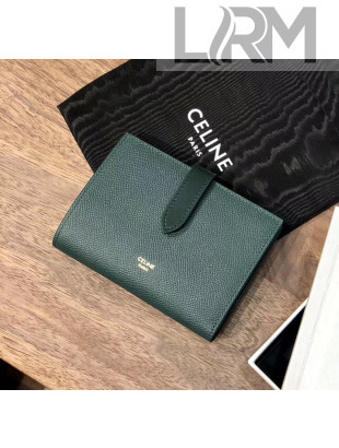Celine Grained Calfskin Medium Strap Multifunction Wallet Deep Green/Black