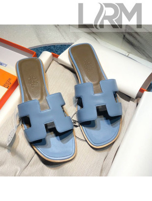 Hermes Oran Classic Calfskin Flat Slide Sandal Blue 2021 19