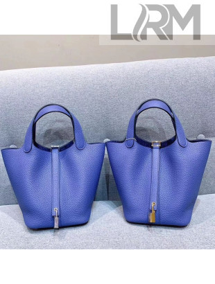 Hermes Picotin Lock 18cm/22cm in Clemence Leather with Silver/Gold Hardware Violet Blue (All Handmade)