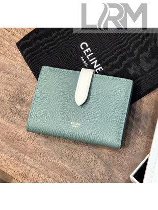 Celine Grained Calfskin Medium Strap Multifunction Wallet Light Green/White