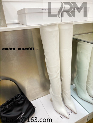 Amina Muaddi Calfskin Over-Knee High Boots 9.5cm White 2021 111215