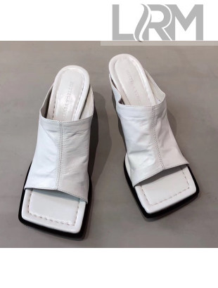 Bottega Veneta Square Sole Leather Sandals with Curved Heel White 2020
