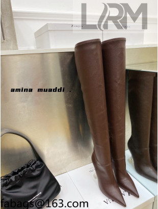 Amina Muaddi Calfskin Over-Knee High Boots 9.5cm Brown 2021 111217