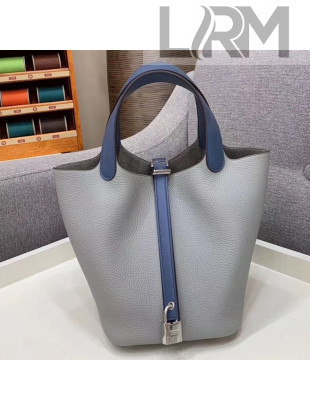 Hermes Picotin Lock 18cm/22cm in Clemence and Swift Leather with Silver Hardware Seagull Grey/Blue (All Handmade)
