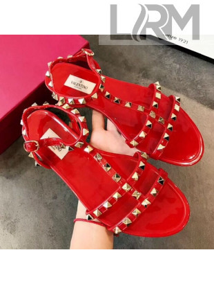 Valentino Rockstud Flat Rubber Sandal Red 2019