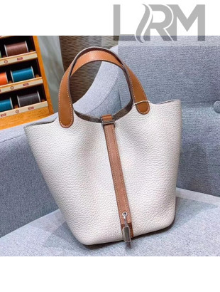 Hermes Picotin Lock 18cm/22cm in Clemence and Swift Leather with Silver Hardware Cream White/Brown (All Handmade)