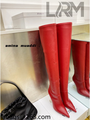 Amina Muaddi Calfskin Over-Knee High Boots 9.5cm Red 2021 111216