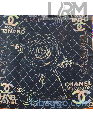 Chanel Silk Twill Camellia Print Square Scarf 90x90 AA6853 Navy Blue 2020