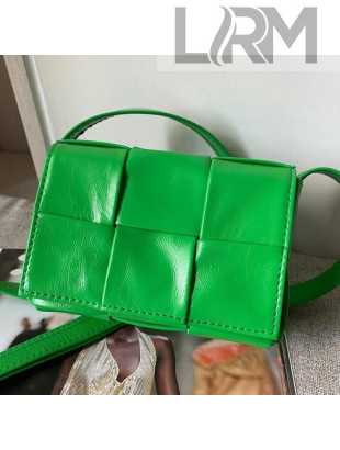 Bottega Veneta Mini Cassette Bag in Woven Shiny Calfskin Parakeet Green 2021