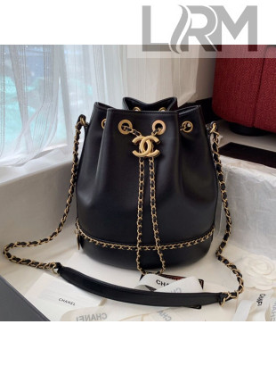 Chanel Lambskin Drawstring Bucket Bag AS0373 Black 2019