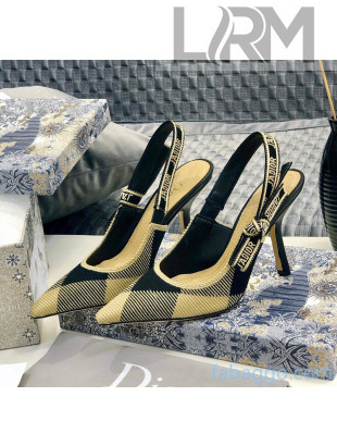 Dior J'Adior Slingback Pump in Check'N'Dior Embroidered Cotton with 9.5cm Heel Black/Beige 2021