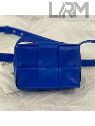 Bottega Veneta Mini Cassette Bag in Woven Shiny Calfskin Cobalt Blue 2021
