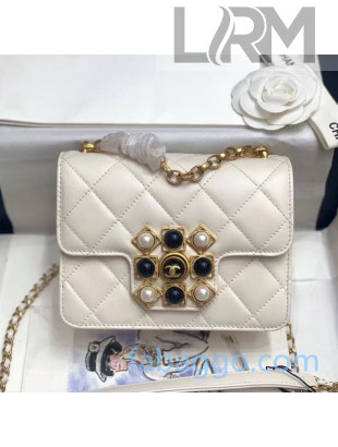 Chanel Quilted Calfskin Flap Bag with Resin Stone Charm AS1889 White 2020