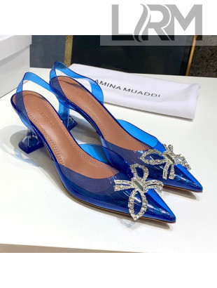 Amina Muaddi PVC Bow Sandals 7cm Blue 2021