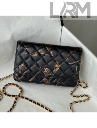 Chanel Print Crumpled Lambskin Wallet on Chain WOC AP3814 Black/Gold 2021