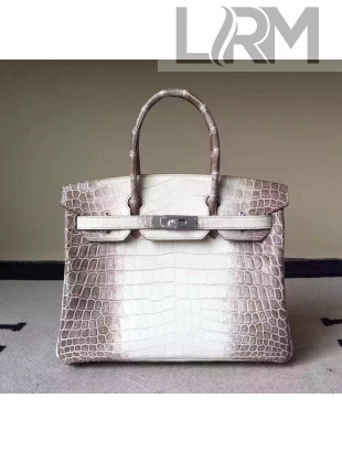 Hermes Birkin 30/35 Imported Crocodile Leather Bag Gray/White(SHW)