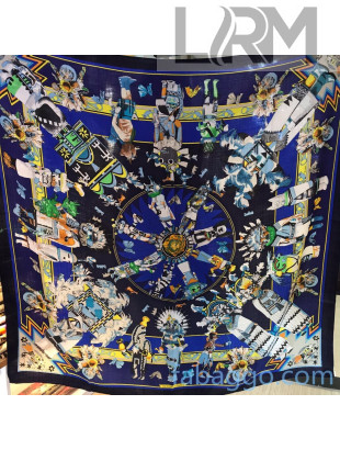 Hermes Silk and Cashmere Square Scarf 140x140cm H2080802 Blue 2020
