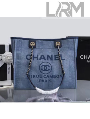 Chanel Mixed Fibers And Calfskin Small Shopping Bag Blue 2020