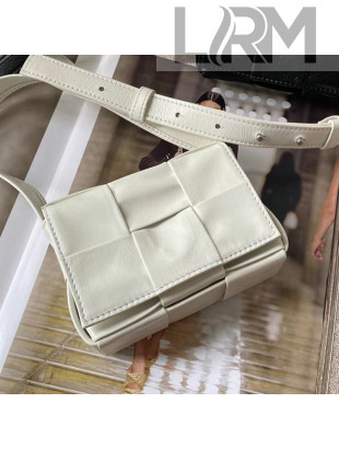 Bottega Veneta Mini Cassette Bag in Woven Shiny Calfskin White 2021