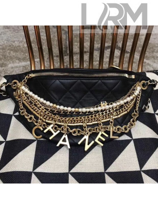 Chanel Quilted Leather Chain Tassel Charm Belt Bag AS0775 Black 2019