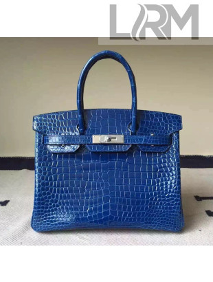 Hermes Birkin 30/35 Imported Crocodile Leather Bag Blue (SHW)