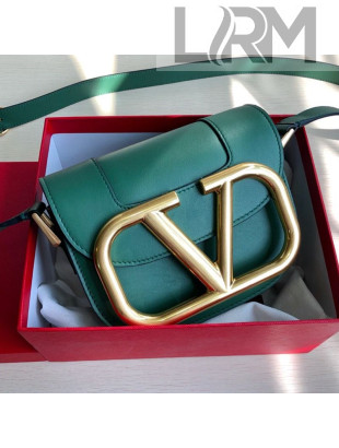 Valentino Supervee Calfskin Maxi-Logo Crossbody Bag 1011S Green/Gold 2020