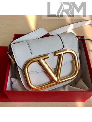 Valentino Supervee Calfskin Maxi-Logo Crossbody Bag 1011S White/Gold 2020