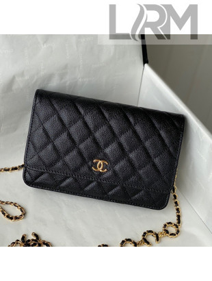 Chanel Grained Calfskin Wallet on COCO Chain WOC AP2298 Black 2021