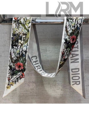 Dior Mille Fleurs Flora Print Silk Bandeau Scarf 6x100cm White 2021
