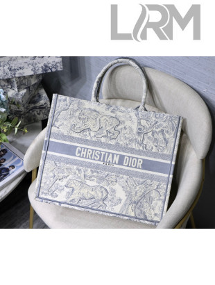 Dior Large Book Tote Bag in Light Blue Toile de Jouy Embroidery 2021