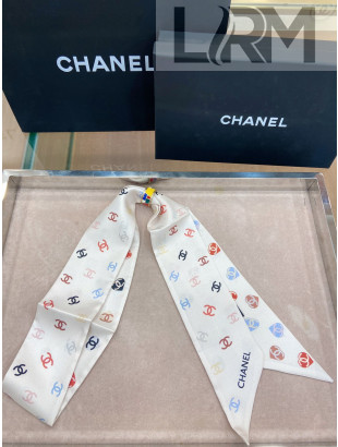 Chanel CC Silk Twilly Bandeau Scarf 7x120cm White 2021