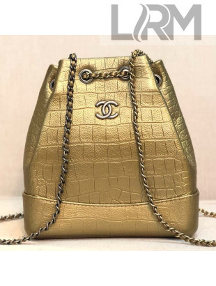 Chanel Metallic Crocodile Embossed Calfskin Gabrielle Small Backpack A94485 Gold 2019