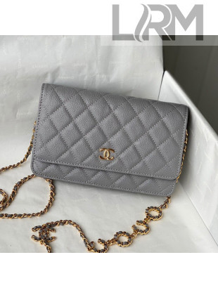 Chanel Grained Calfskin Wallet on COCO Chain WOC AP2298 Gray 2021