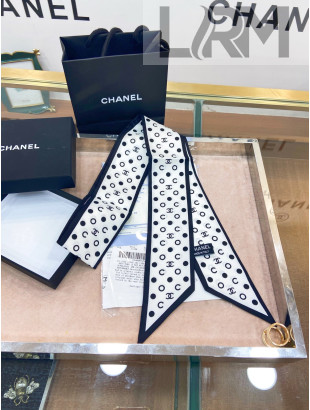 Chanel Coco Silk Twilly Bandeau Scarf 7x120cm White 2021