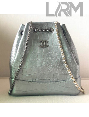 Chanel Metallic Crocodile Embossed Calfskin Gabrielle Small Backpack A94485 Silver 2019