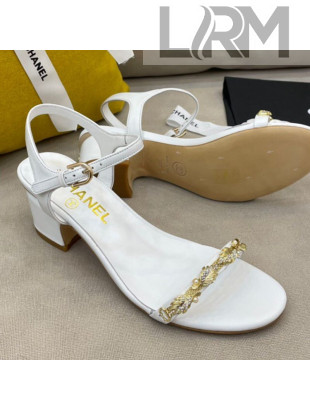 Chanel Goatskin Leaf Charm Sandals G37336 White 2021