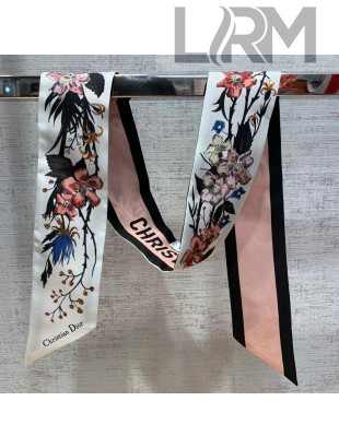 Dior Mille Fleurs Flora Print Silk Bandeau Scarf 6x106cm Pink 2021