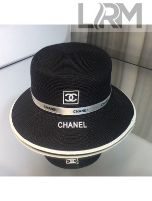 Chanel Straw Logo Bucket Hat Black 2021 54