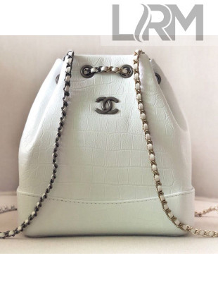 Chanel Crocodile Embossed Calfskin Gabrielle Small Backpack A94485 White 2019