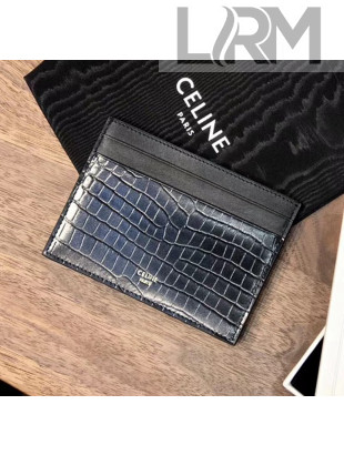 Celine Multifunction Card Holder in Crocodile Pattern Calfskin Black 2020