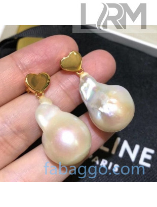Celine Pearl Heart Short Earrings Gold 2020