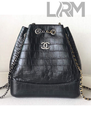 Chanel Crocodile Embossed Calfskin Gabrielle Small Backpack A94485 Black 2019